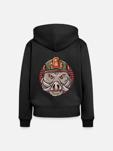 Wildschwein Keiler - Frauen Premium Bio Zip Hoodie - Schwarz
