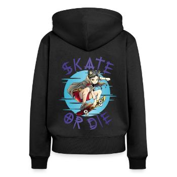 Skate oder stirb Skateboarder Anime Mädchen - Frauen Premium Bio Zip Hoodie - Schwarz - Hinten - Julia (174cm)
