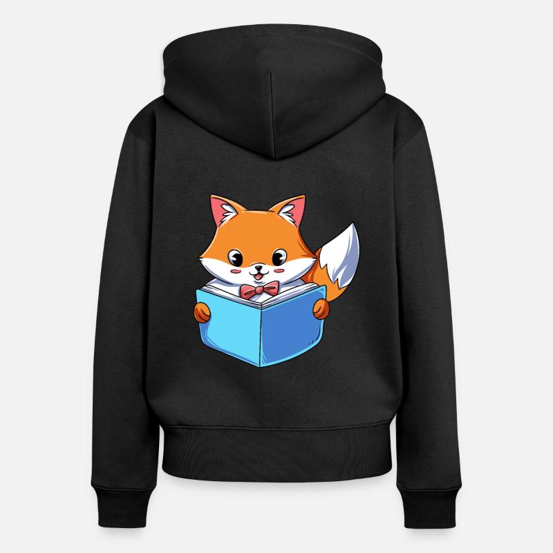Fox lit un livre - Sweat à capuche zippé Premium bio Femme - noir