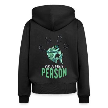 Pêcheur à la ligne - Sweat à capuche zippé Premium bio Femme - noir - Dos - Julia (174cm)