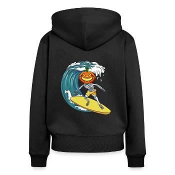 Surf Skeleton Citrouille - Sweat à capuche zippé Premium bio Femme - noir - Dos - Julia (174cm)