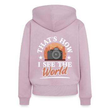 Caméra Cinématographie Cinématographie Caméraman - Sweat à capuche zippé Premium bio Femme - rose poudré - Dos - Julia (174cm)