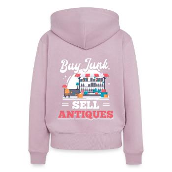 Tauschbörse Basar Kaufen Schrott Verkaufen Antiqui - Frauen Premium Bio Zip Hoodie - Altrosa - Hinten - Julia (174cm)