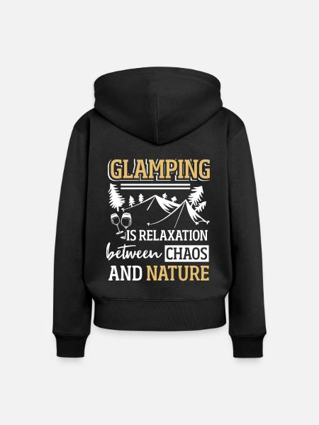 Glamping Glamouröses Camping - Frauen Premium Bio Zip Hoodie - Schwarz
