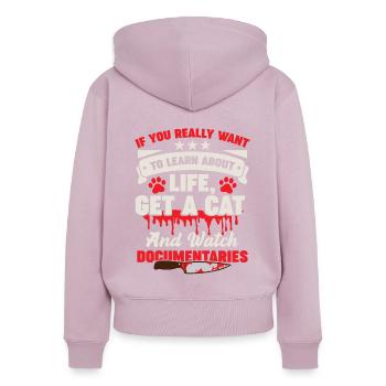 Feline Documentaries Thriller Cat Owners - Women's Premium Organic Zip Hoodie - dusky pink - Back - Julia (174cm)