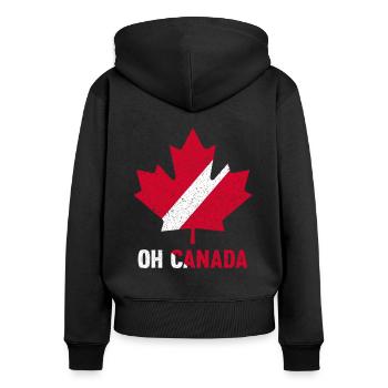Ach Kanada - Frauen Premium Bio Zip Hoodie - Schwarz - Hinten - Julia (174cm)