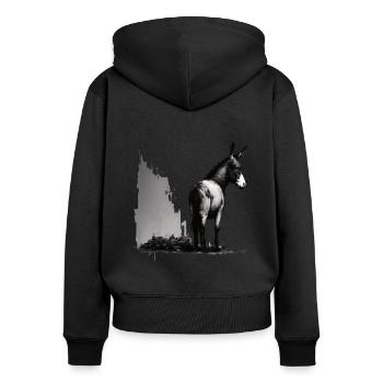 Esel Kunstvoller Schablonendruck - Frauen Premium Bio Zip Hoodie - Schwarz - Hinten - Julia (174cm)
