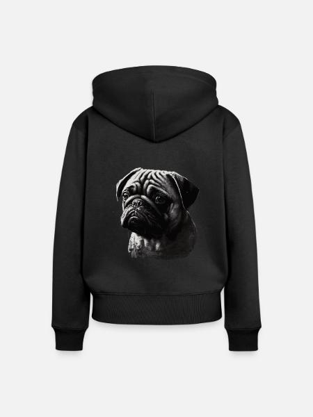 Mops-schablonen-design Weiß Und Schwarz - Frauen Premium Bio Zip Hoodie - Schwarz