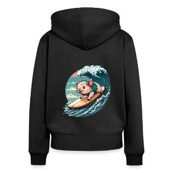 Schwein Kanagawa Japanische Kunst - Frauen Premium Bio Zip Hoodie - Schwarz - Hinten - Julia (174cm)
