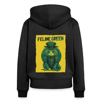 Feline Green St. Patty Day - Frauen Premium Bio Zip Hoodie - Schwarz - Hinten - Julia (174cm)