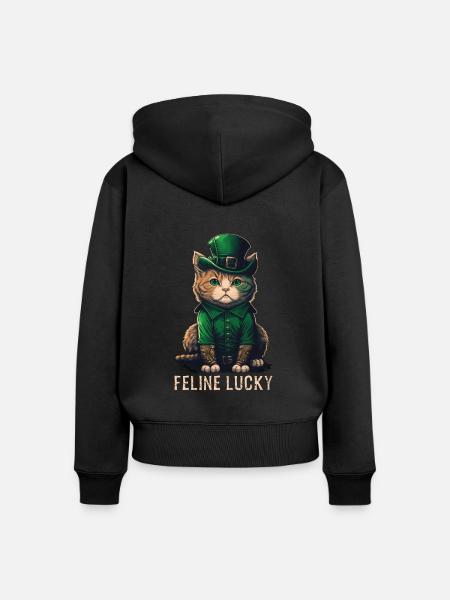 Feline Lucky St. Patty Day - Frauen Premium Bio Zip Hoodie - Schwarz