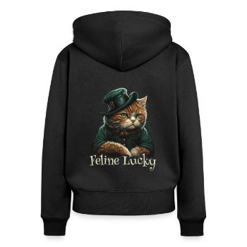 Feline Lucky St. Patty Day - Frauen Premium Bio Zip Hoodie - Schwarz - Hinten - Julia (174cm)