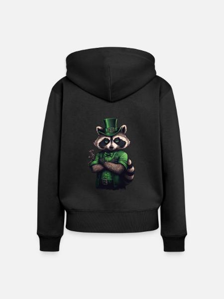 Raccoon St. Patty - Frauen Premium Bio Zip Hoodie - Schwarz