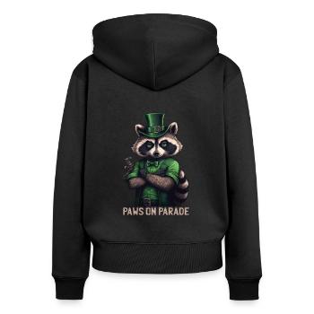Paws on Parade Raccoon St. Patty - Frauen Premium Bio Zip Hoodie - Schwarz - Hinten - Julia (174cm)