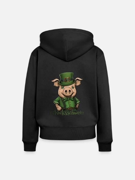 Glücksschwein St. Patty Schwein - Frauen Premium Bio Zip Hoodie - Schwarz