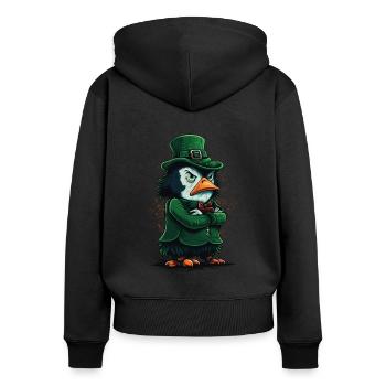 Pinguin St. Patty - Frauen Premium Bio Zip Hoodie - Schwarz - Hinten - Julia (174cm)