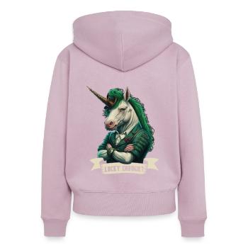 Lucky Enough? Unicorn St. Patty - Frauen Premium Bio Zip Hoodie - Altrosa - Hinten - Julia (174cm)