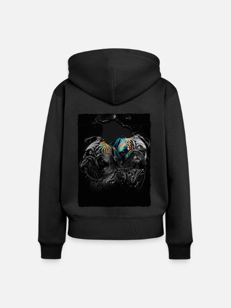 Mops Portrait - Frauen Premium Bio Zip Hoodie - Schwarz