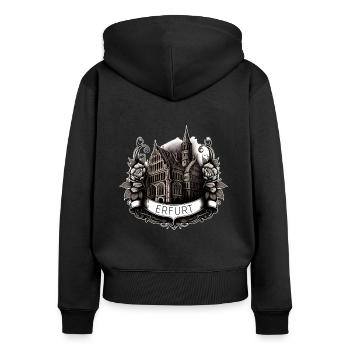 Erfurt - Frauen Premium Bio Zip Hoodie - Schwarz - Hinten - Julia (174cm)
