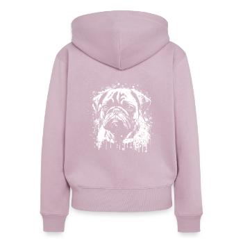 Mops-schablonen-design Weiß Und Schwarz - Frauen Premium Bio Zip Hoodie - Altrosa - Hinten - Julia (174cm)