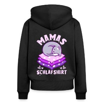 Mamas Schlafshirt, schlafende Katze, lila - Frauen Premium Bio Zip Hoodie - Schwarz - Hinten - Julia (174cm)