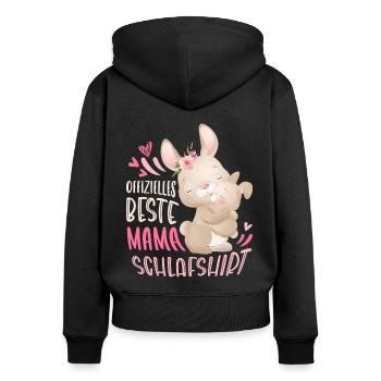 Beste Mama Schlafshirt, Hase mit Hasenbaby - Frauen Premium Bio Zip Hoodie - Schwarz - Hinten - Julia (174cm)