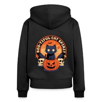 Boo-tiful Cat Spirit - Spooky and Cute Halloween - Frauen Premium Bio Zip Hoodie - Schwarz - Hinten - Julia (174cm)