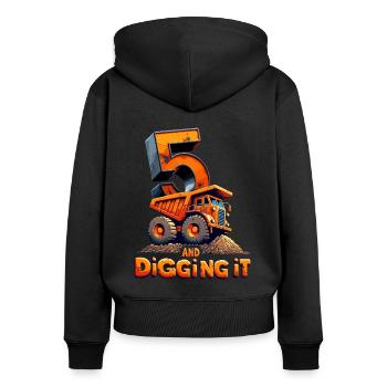 Birthday of the great five-year-old builder - Women's Premium Organic Zip Hoodie - black - Back - Julia (174cm)