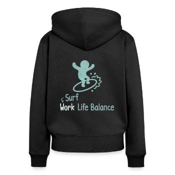 Surf Life Balance Surfer Shop Work - Frauen Premium Bio Zip Hoodie - Schwarz - Hinten - Julia (174cm)