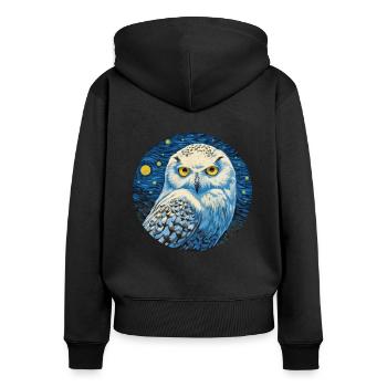 Sternennachteule – Weisheit Im Mondlicht - Frauen Premium Bio Zip Hoodie - Schwarz - Hinten - Julia (174cm)