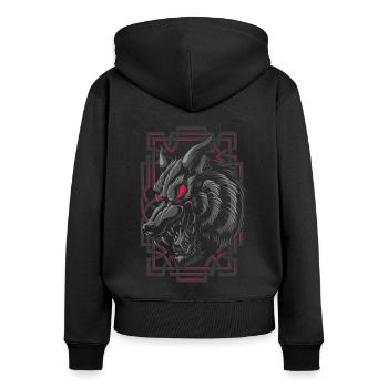 Viking Age - Fenrir Wolf Fenriswolf - Frauen Premium Bio Zip Hoodie - Schwarz - Hinten - Julia (174cm)