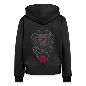 Fenrir Wolf - Viking Symbol - Valknut - Frauen Premium Bio Zip Hoodie - Schwarz - Hinten - Julia (174cm)