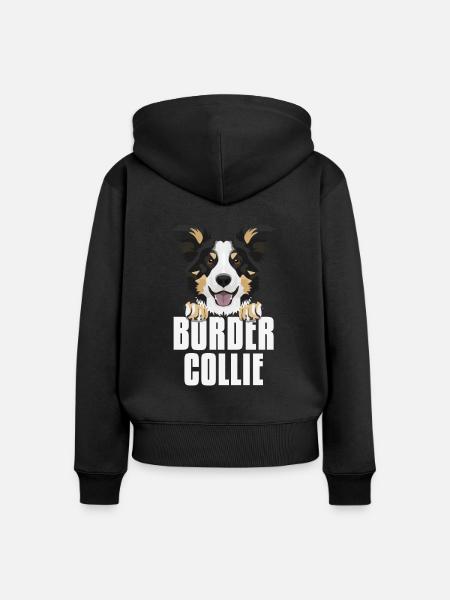 Lächelnder Border Collie - Frauen Premium Bio Zip Hoodie - Schwarz