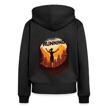 Marathon, coureur de trail running - Sweat à capuche zippé Premium bio Femme - noir - Dos - Julia (174cm)