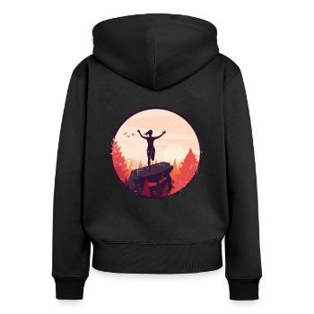 Marathon, coureur de trail running - Sweat à capuche zippé Premium bio Femme - noir - Dos - Julia (174cm)