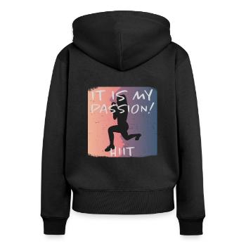 Grunge HIIT - Frauen Premium Bio Zip Hoodie - Schwarz - Hinten - Julia (174cm)