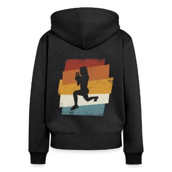 Retro HIIT - Frauen Premium Bio Zip Hoodie - Schwarz - Hinten - Julia (174cm)