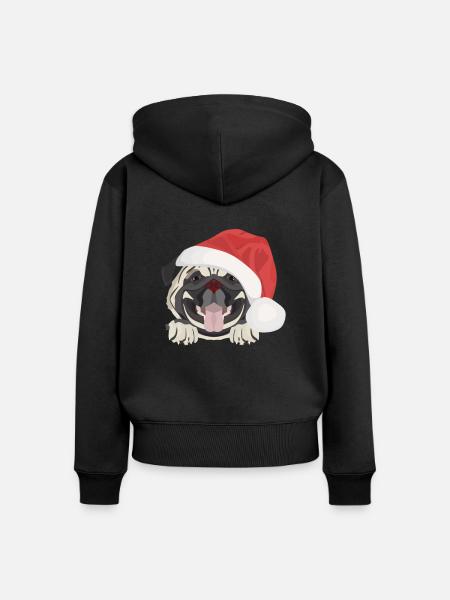 Mops Frohe Weihnachten - Frauen Premium Bio Zip Hoodie - Schwarz