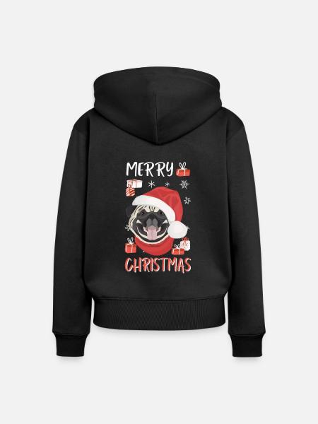 Mops Frohe Weihnachten - Frauen Premium Bio Zip Hoodie - Schwarz