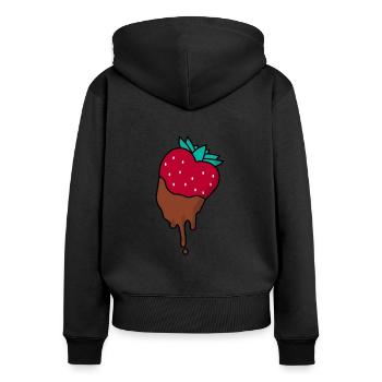 Erdbeer mit Schokolade - Frauen Premium Bio Zip Hoodie - Schwarz - Hinten - Julia (174cm)