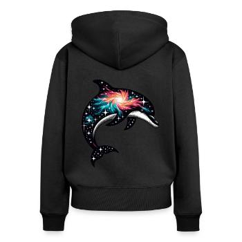 Dolphin Space Galaxy Universe - Women's Premium Organic Zip Hoodie - black - Back - Julia (174cm)