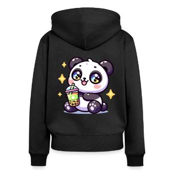 Panda Bubble Tea Boba Kawaii - Sweat à capuche zippé Premium bio Femme - noir - Dos - Julia (174cm)