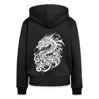Dragon Tribal Tattoo Design minimaliste artistique - Sweat à capuche zippé Premium bio Femme - noir - Dos - Julia (174cm)