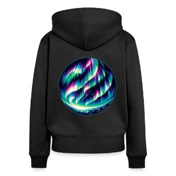 Passionné d’aurores boréales Amoureux des aurores boréales - Sweat à capuche zippé Premium bio Femme - noir - Dos - Julia (174cm)