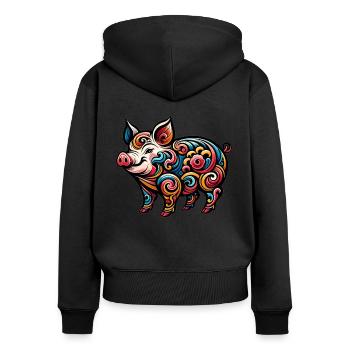 Chinesisches Tierkreiszeichen Schwein Elegantes Grafikdesign - Frauen Premium Bio Zip Hoodie - Schwarz - Hinten - Julia (174cm)