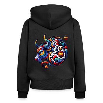 Chinesisches Tierkreiszeichen Ochse Astrologisches Zeichen Elegant - Frauen Premium Bio Zip Hoodie - Schwarz - Hinten - Julia (174cm)