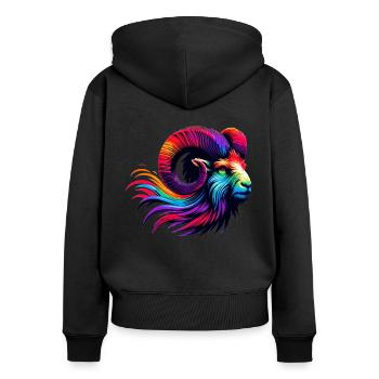 Bélier signe du zodiaque Vibrant Rainbow Design - Sweat à capuche zippé Premium bio Femme - noir - Dos - Julia (174cm)