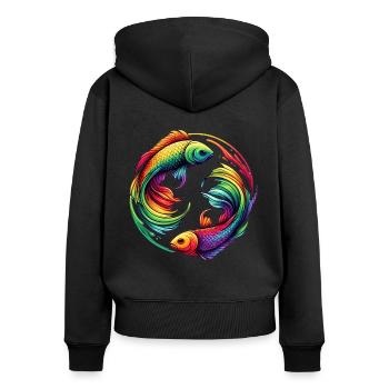 Fische Sternzeichen Rätselhaftes Regenbogen-Design - Frauen Premium Bio Zip Hoodie - Schwarz - Hinten - Julia (174cm)