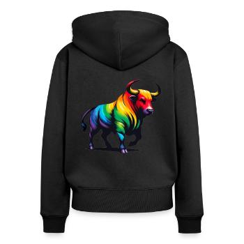 Taurus Zodiac Star Sign Vivid Rainbow Design - Women's Premium Organic Zip Hoodie - black - Back - Julia (174cm)