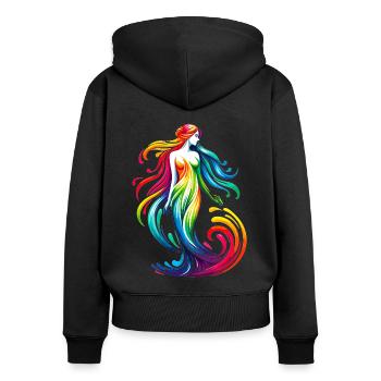 Signe astrologique du zodiaque Vierge Vibrant Rainbow Design - Sweat à capuche zippé Premium bio Femme - noir - Dos - Julia (174cm)